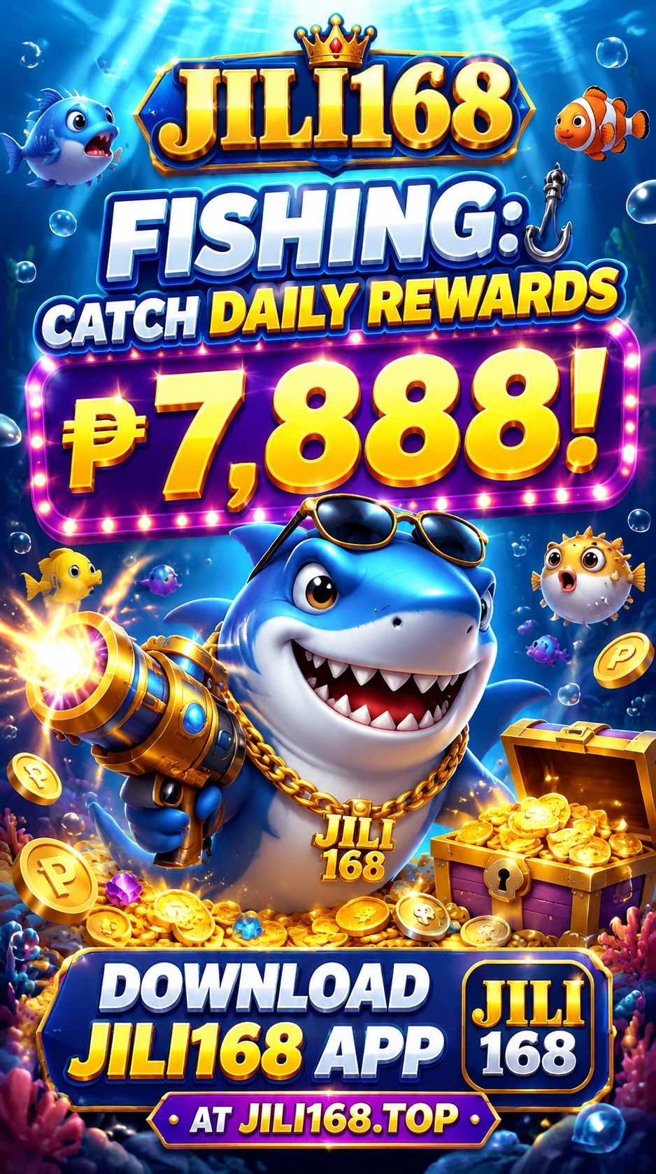 Mobile fishing game interface with cannon aiming at fish targets