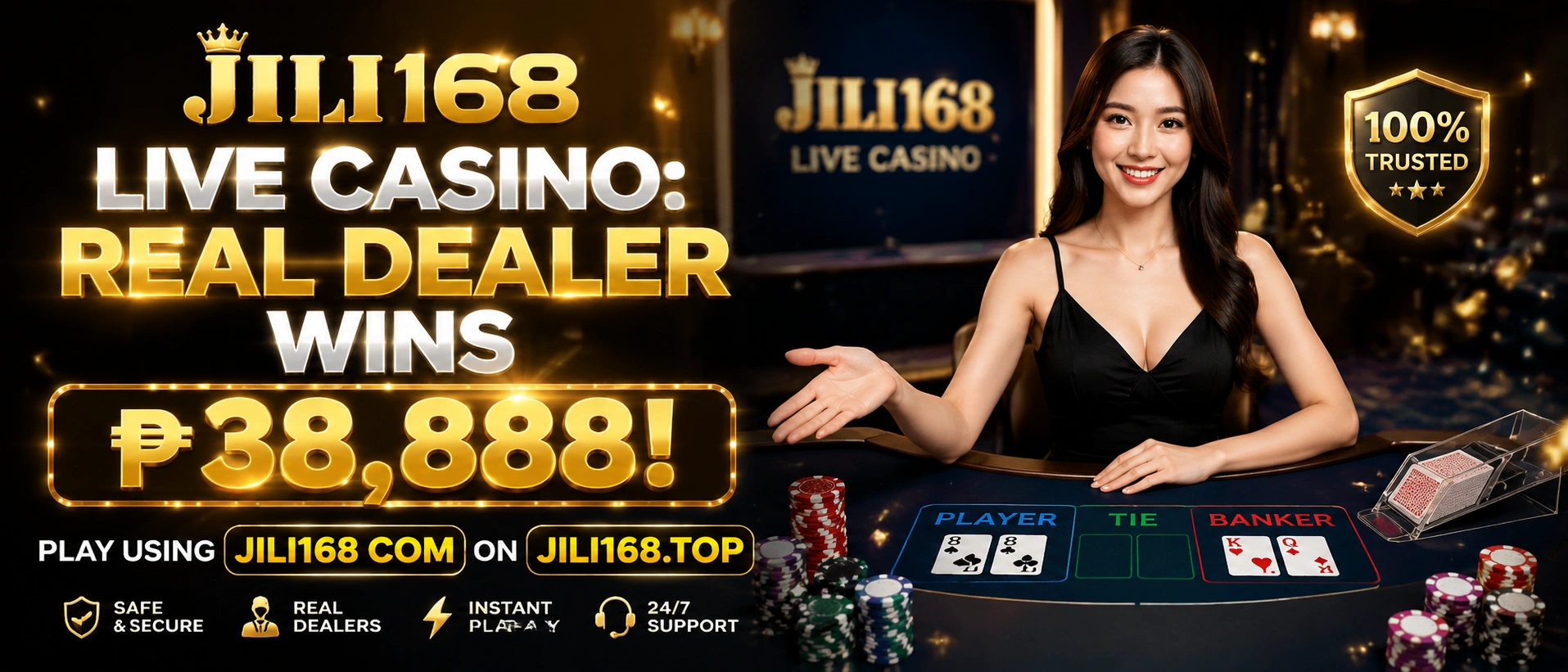 Live casino table with a dealer and betting layout